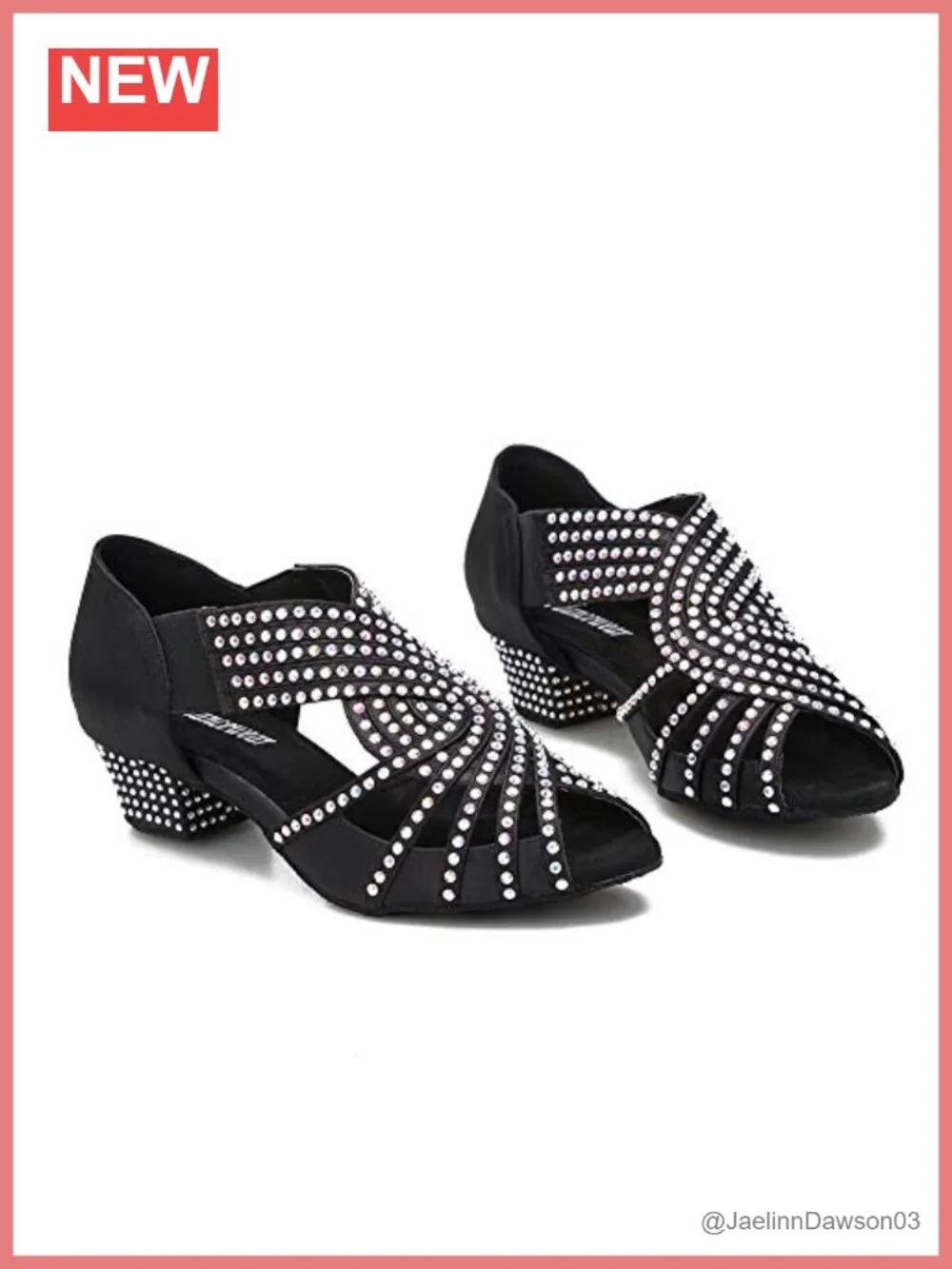 Women's Rhinestone Ballroom Latin Dance Shoes Soft Satin Low Chunky Heel